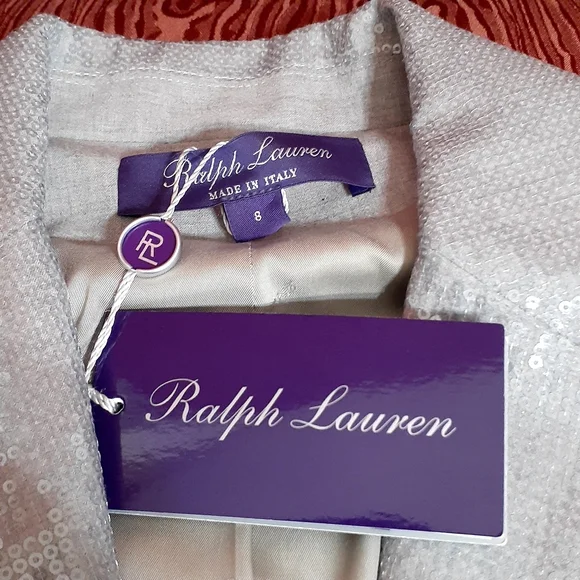 RALPH LAUREN PURPLE LABEL Silver Gray Sequin Blazer I Button Women's Sz 8 - Picture 12 of 16